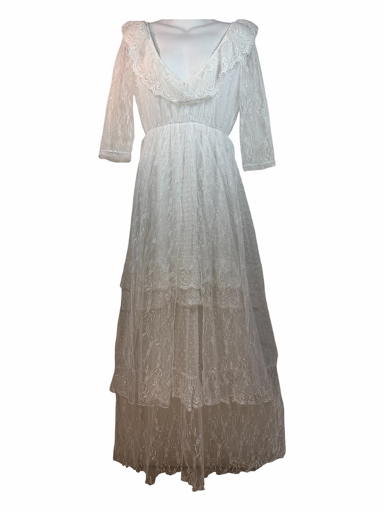 unbranded Dresses & Skirts - Renaissance Boho Lace Wedding Dress Small White Cottagecore Tiered Maxi Ruffle